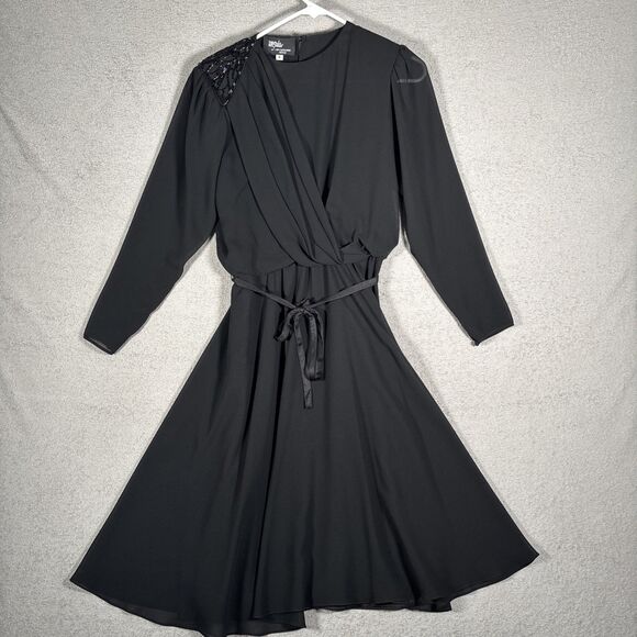 Vintage Ursula Of Switzerland Size P 10 Chiffon Cocktail Dress Embellished Midi - Picture 1 of 14